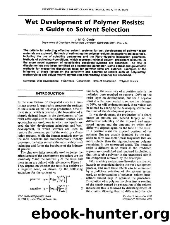 Wet development of polymer resists: A guide to solvent selection by Unknown