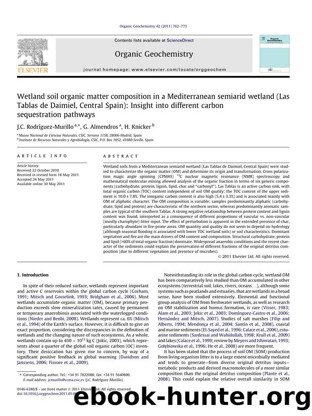 Wetland soil organic matter composition in a Mediterranean semiarid wetland (Las Tablas de Daimiel, Central Spain): Insight into different carbon sequestration pathways by J.C. Rodríguez-Murillo & G. Almendros & H. Knicker