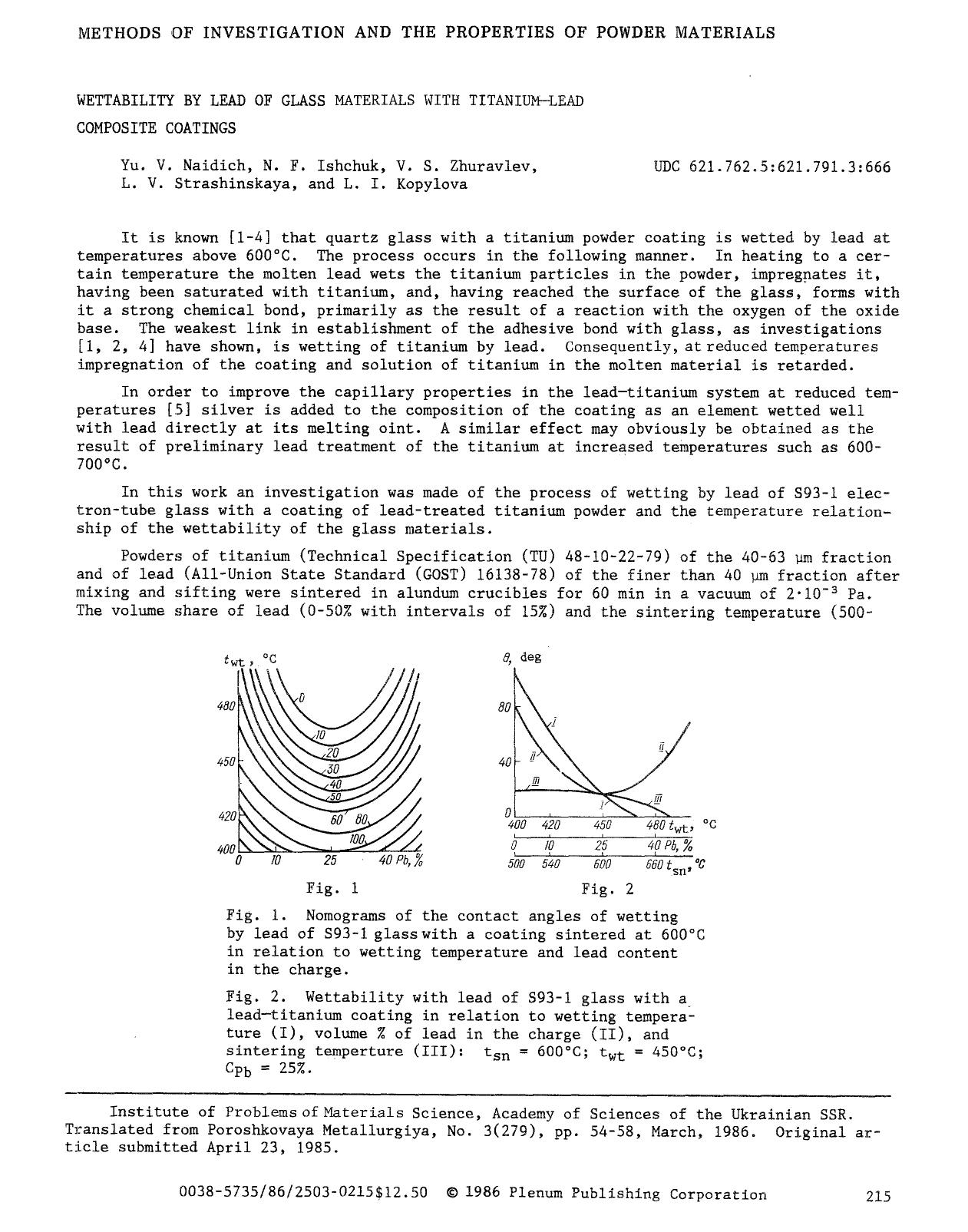 Wettability by lead of glass materials with titanium-lead composite coatings by Unknown
