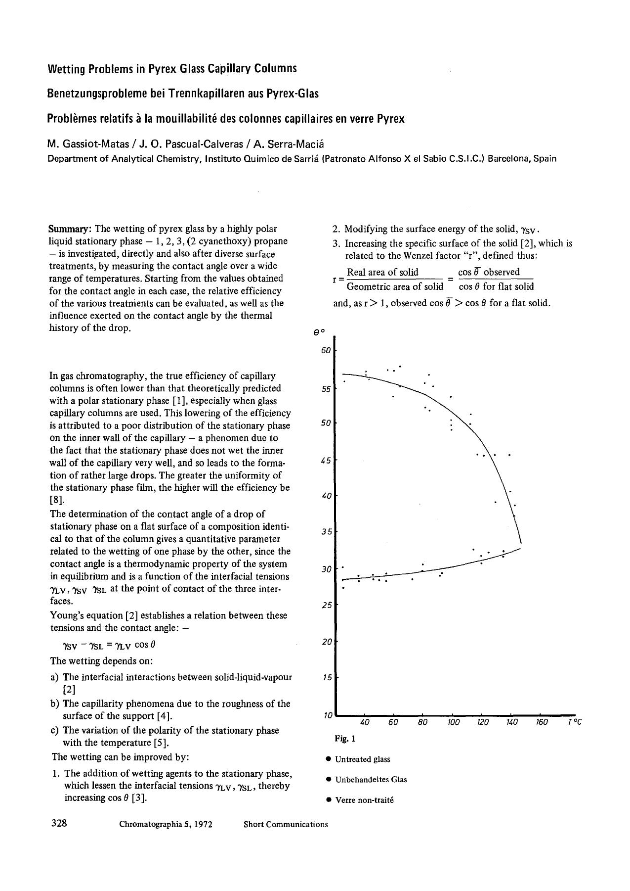 Wetting problems in pyrex glass capillary columns by Unknown