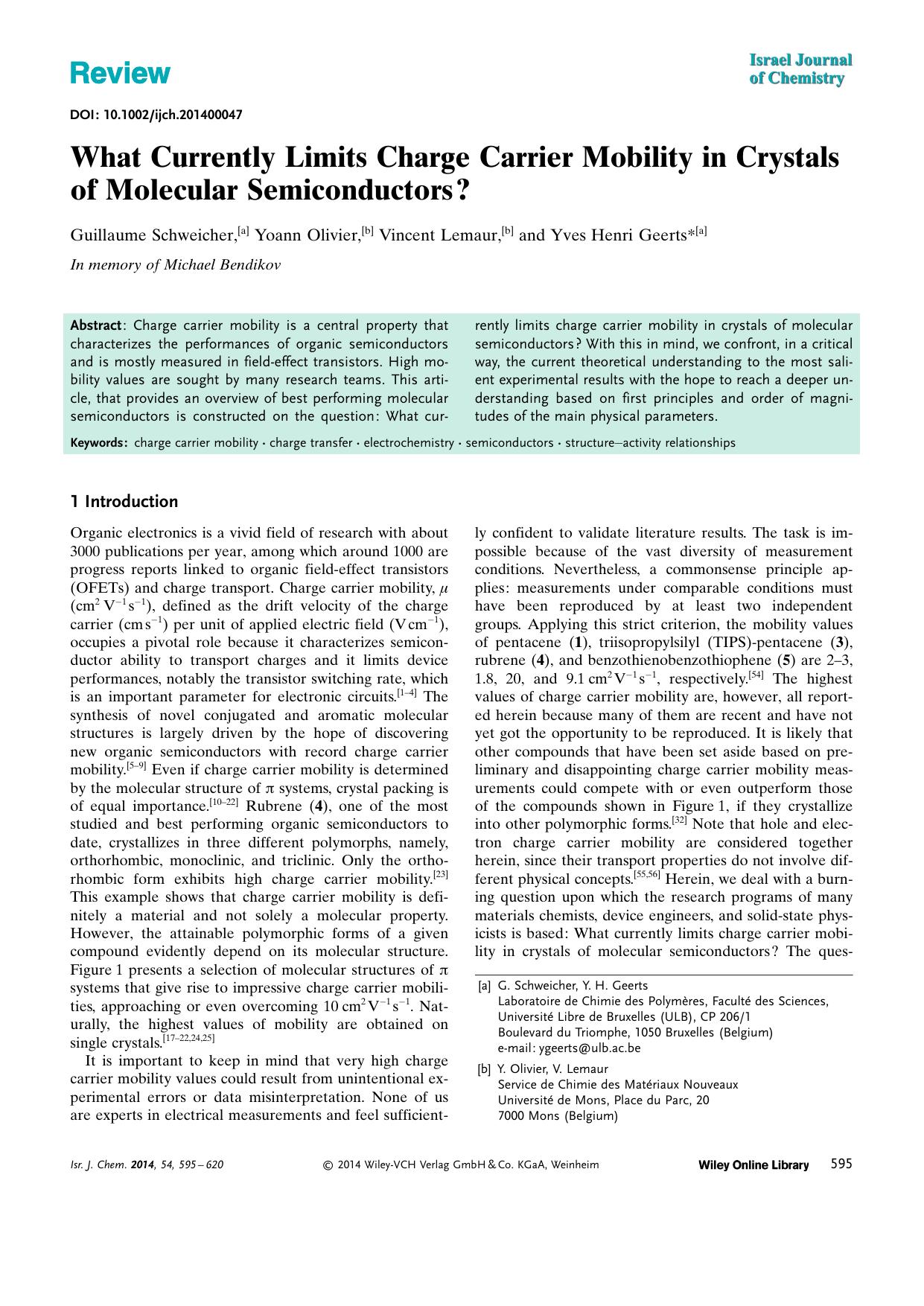 What Currently Limits Charge Carrier Mobility in Crystals of Molecular Semiconductors? by Unknown