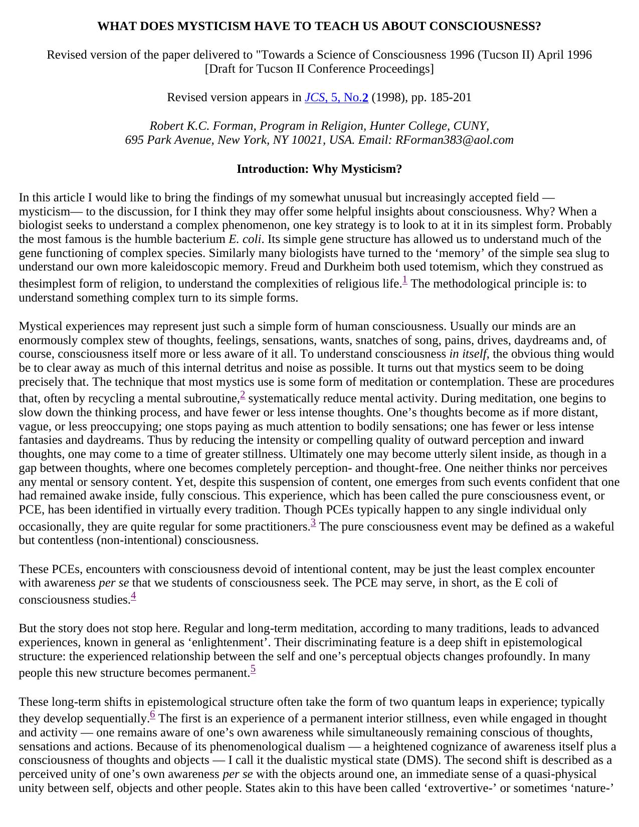 What Does Mysticism Have To Teach Us About Conciousness? by Anonymous