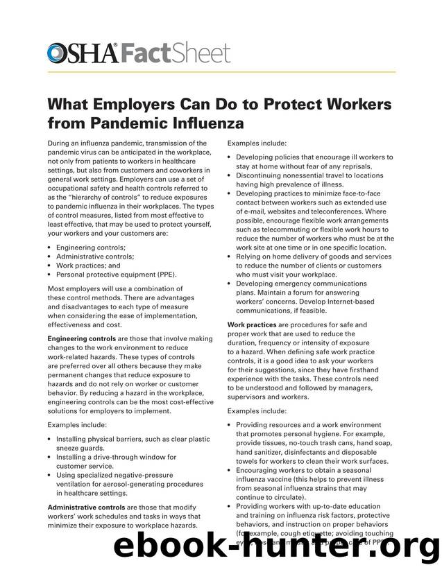 What Employers Can Do to Protect Workers from Pandemic Influenza by OSHA