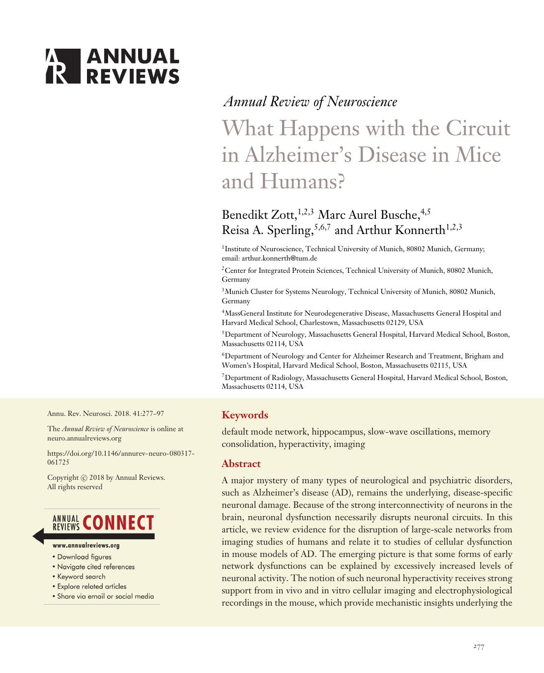 What Happens with the Circuit in Alzheimer's Disease in Mice and Humans? by Benedikt Zott Marc Aurel Busche Reisa A. Sperling Arthur Konnerth