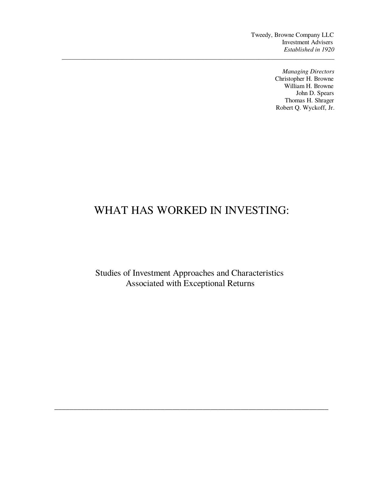 What Has Worked In Investing by Unknown
