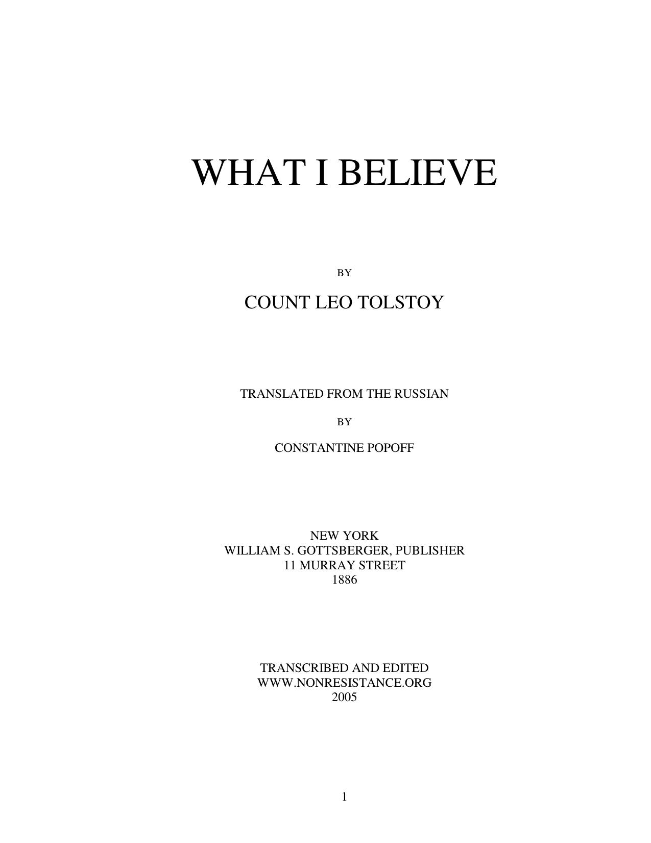 What I Believe by Leo Tolstoy
