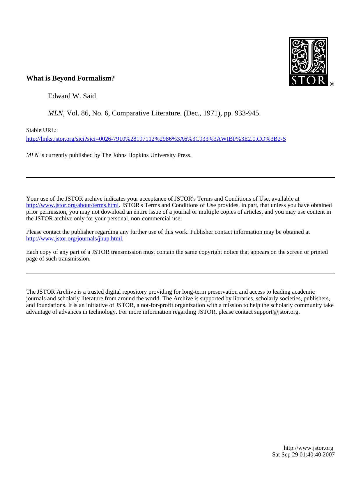 What Is Beyond Formalism by Unknown