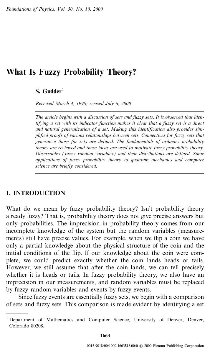 What Is Fuzzy Probability Theory? by Unknown