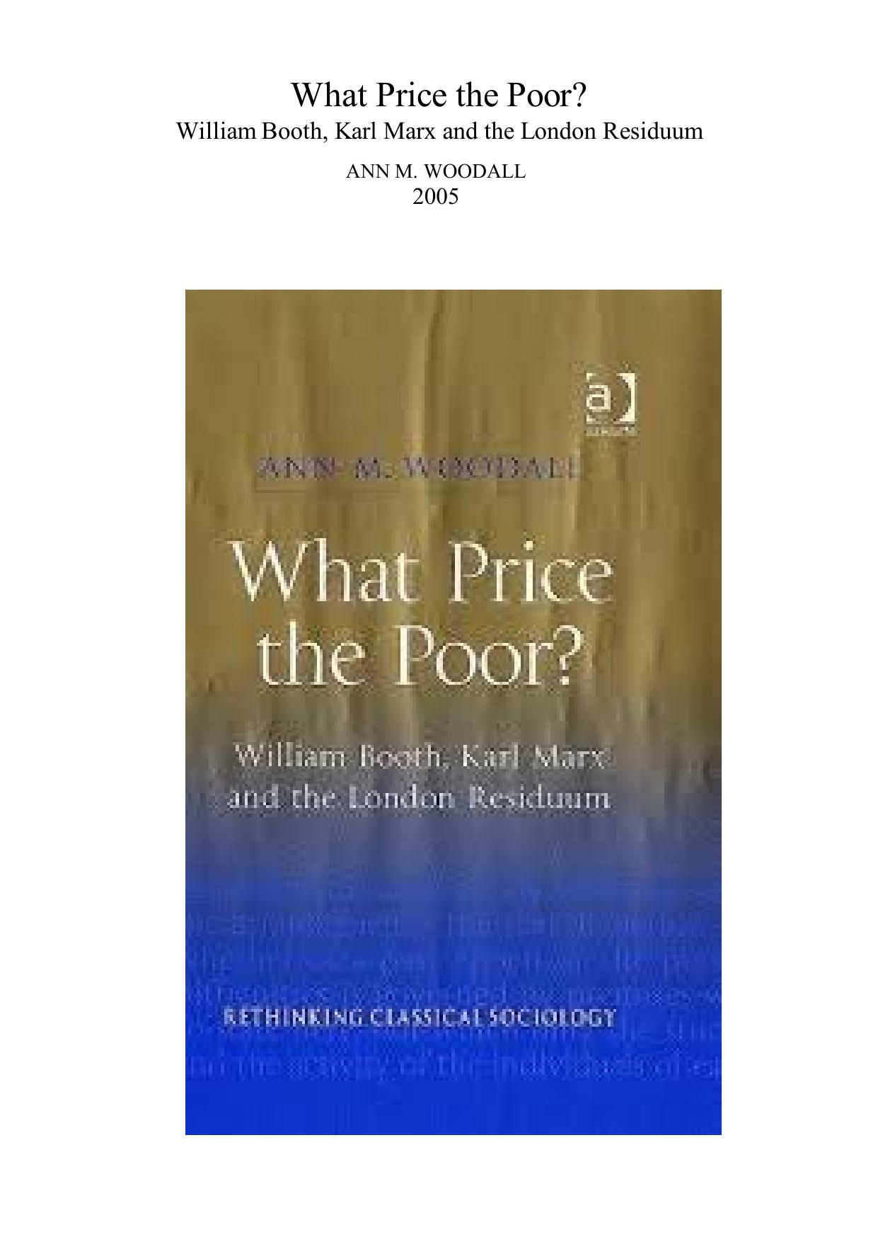 What Price the Poor? William Booth, Karl Marx and the London Residuum by Ann M. Woodall