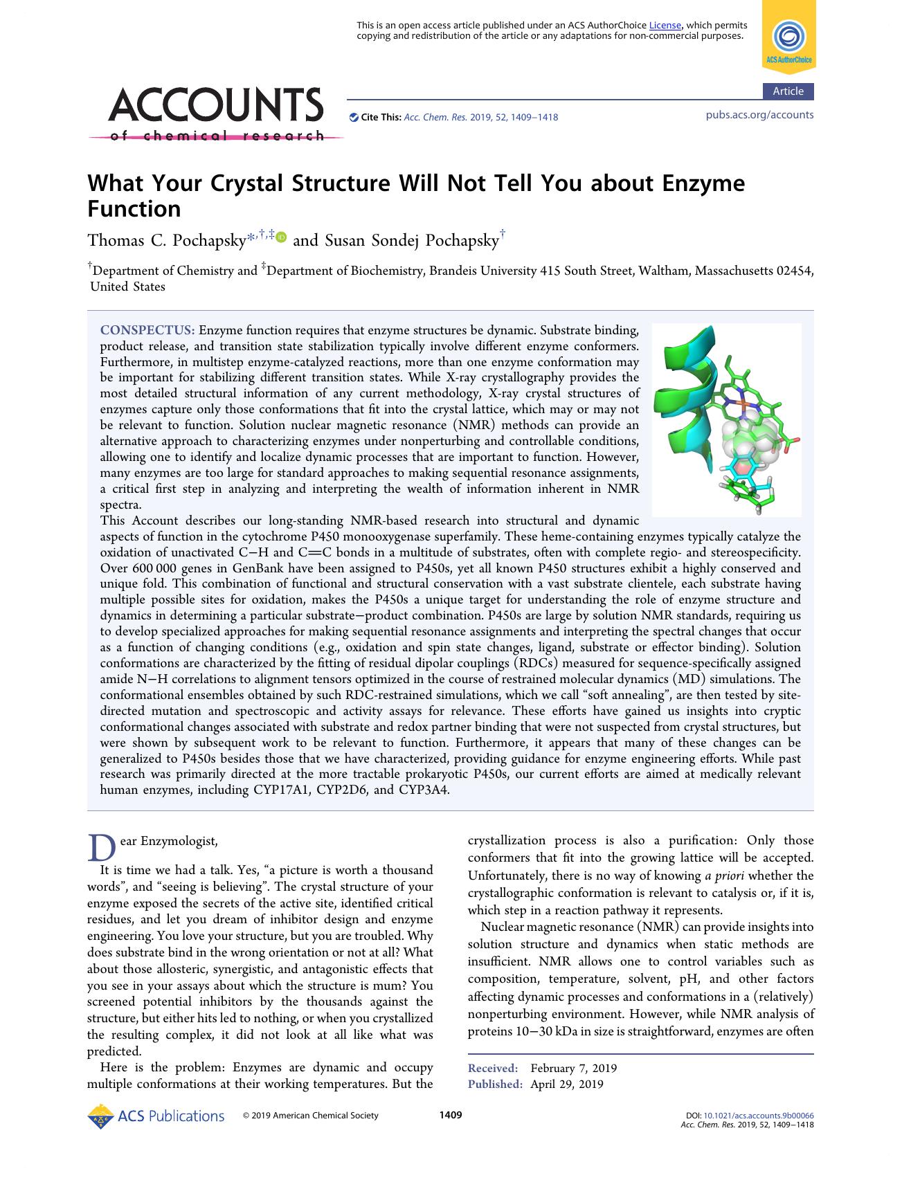 What Your Crystal Structure Will Not Tell You about Enzyme Function by Thomas C. Pochapsky; Susan Sondej Pochapsky & Susan Sondej Pochapsky