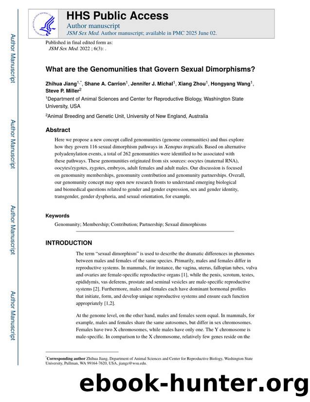 What are the Genomunities that Govern Sexual Dimorphisms? by Zhihua Jiang Shane A. Carrion Jennifer J. Michal Xiang Zhou Hongyang Wang Steve P. Miller