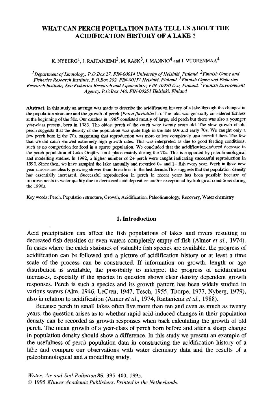 What can perch population data tell us about the acidification history of a lake? by Unknown