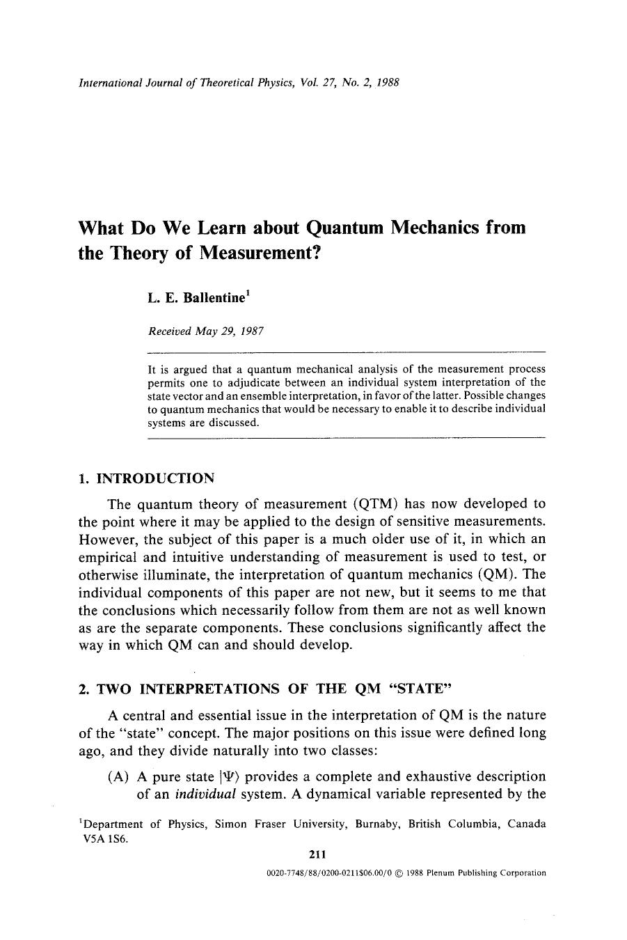 What do we learn about quantum mechanics from the theory of measurement? by Unknown