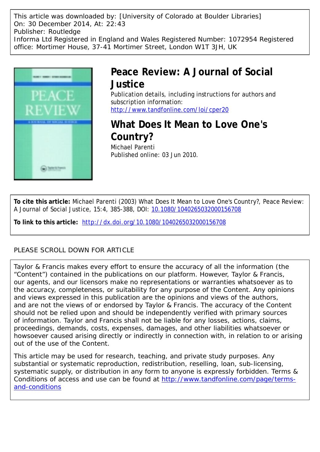 What does it mean to love one's country by Unknown