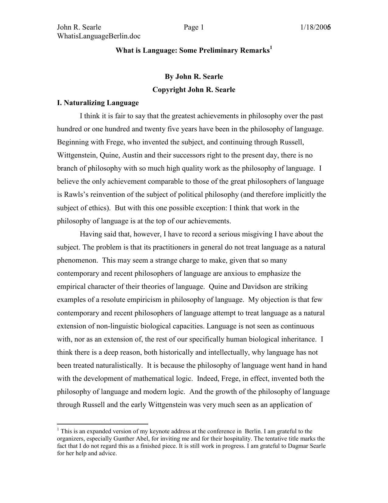 What is Language by John R. Searle