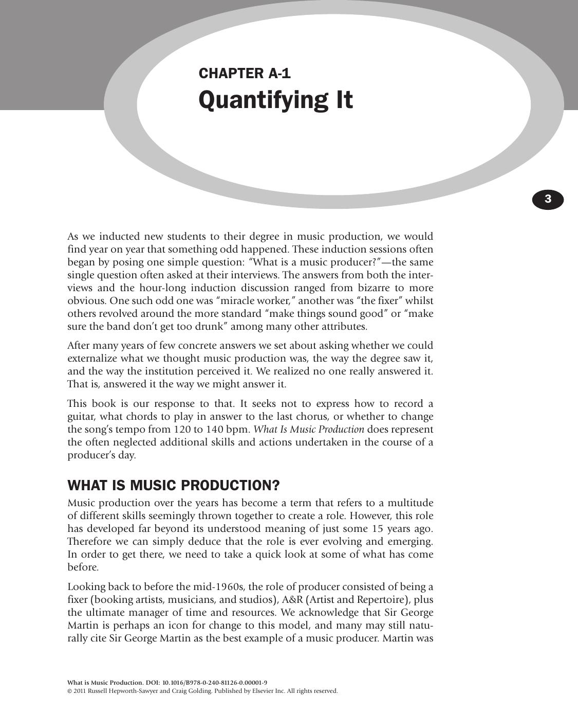 What is Music Production. A producer's guide, the role, the people, the process by Russ Hepworth-Sawyer and Craig Golding (Auth.)