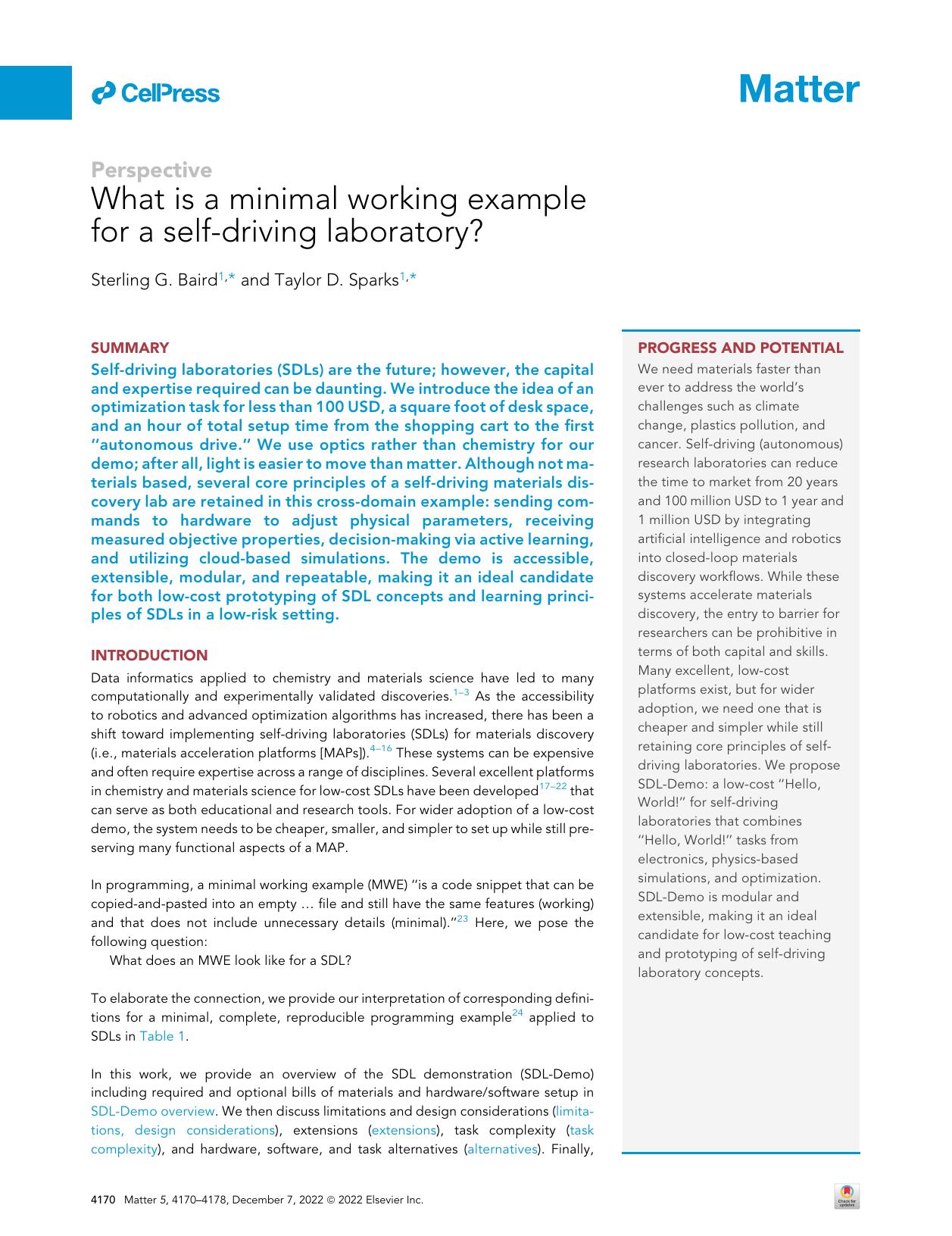 What is a minimal working example for a self-driving laboratory? by Sterling G. Baird & Taylor D. Sparks