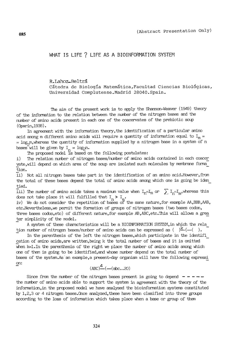What is life ? Life as a bioinformation system by Unknown