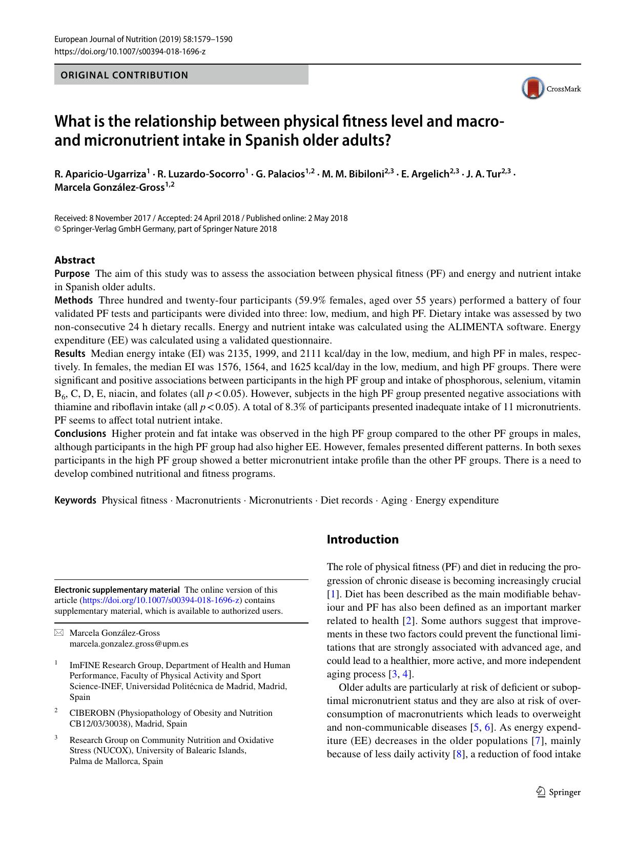 What is the relationship between physical fitness level and macro- and micronutrient intake in Spanish older adults? by R. Aparicio-Ugarriza