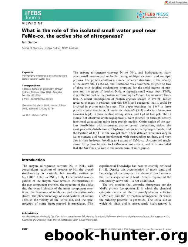 What is the role of the isolated small water pool near FeMoâco, the active site of nitrogenase? by Unknown