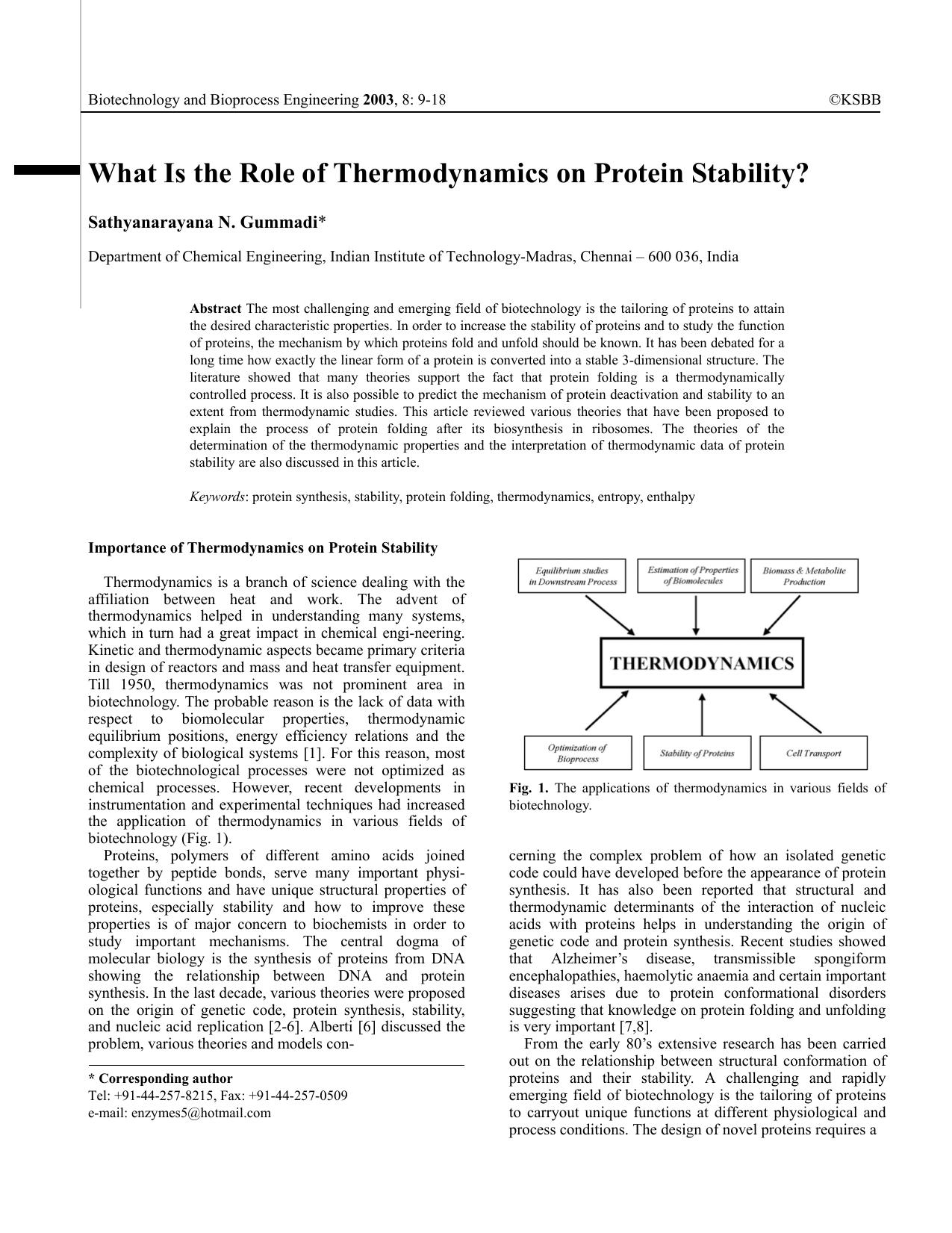 What is the role of thermodynamics on protein stability? by Unknown