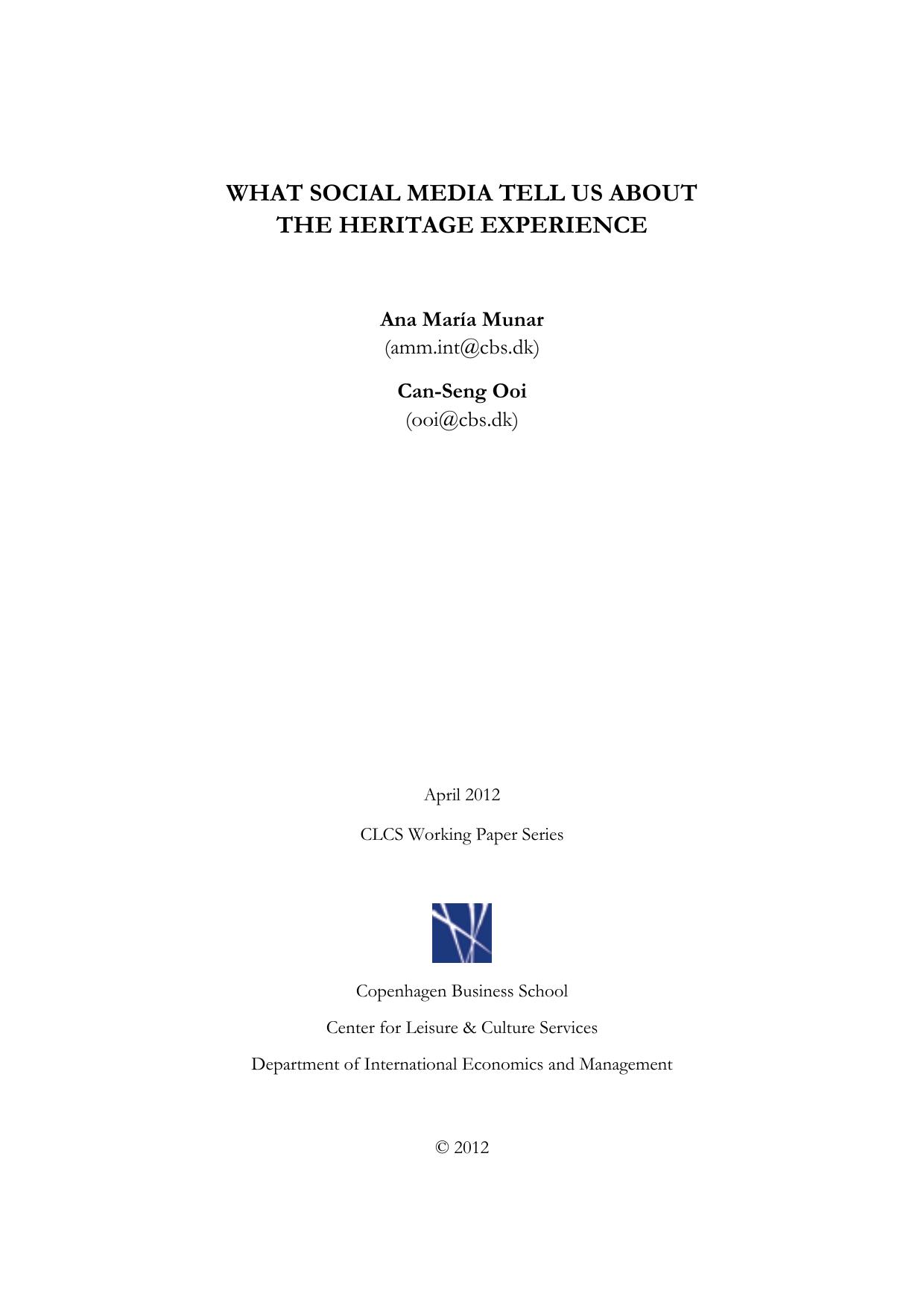 What social media tell us about the heritage experience by Munar Ana María Can-Seng Ooi