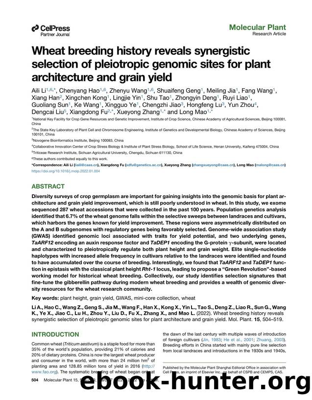 Wheat breeding history reveals synergistic selection of pleiotropic genomic sites for plant architecture and grain yield by unknow