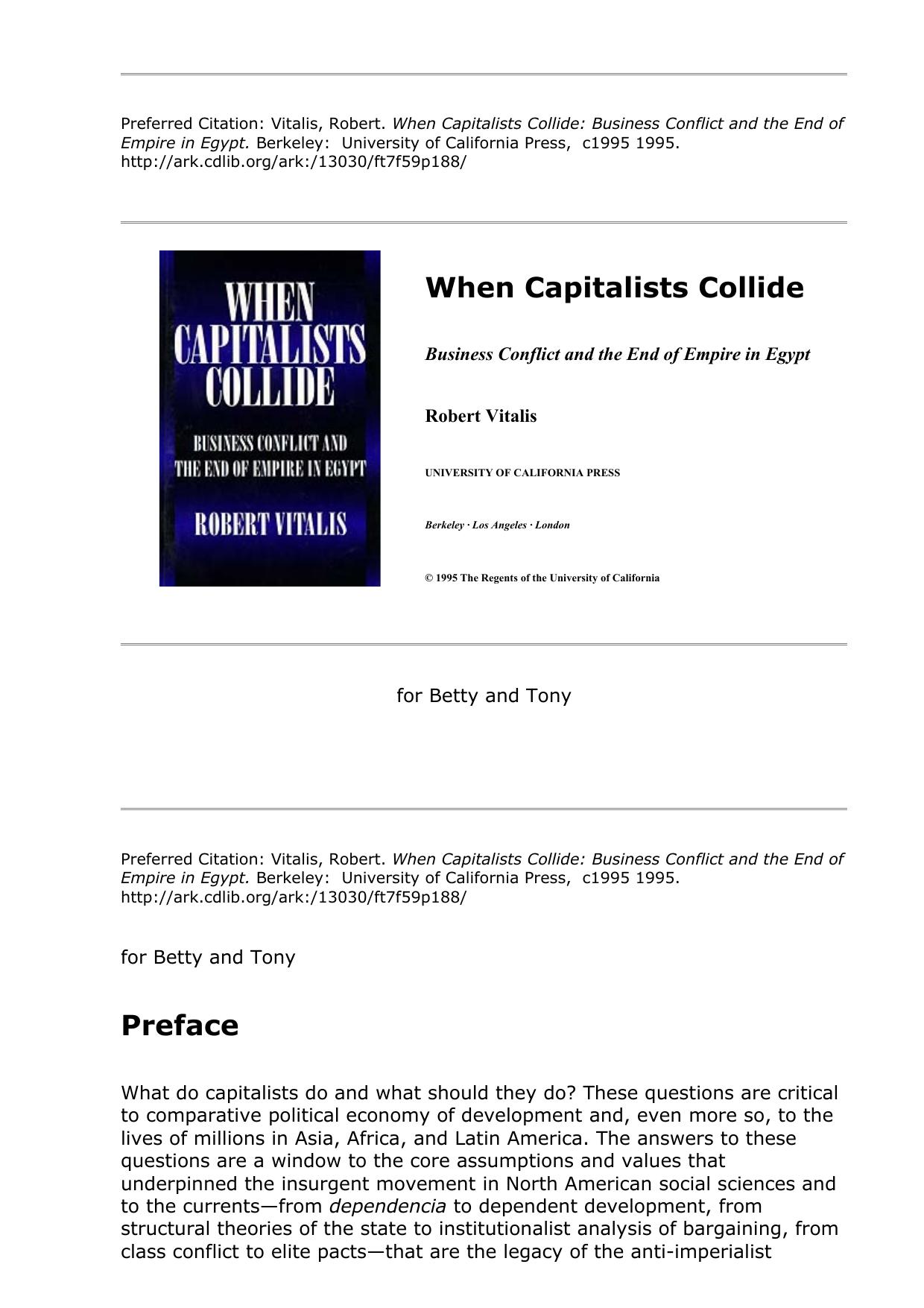 When Capitalists Collide: Business Conflict and the End of Empire in Egypt by Robert Vitalis