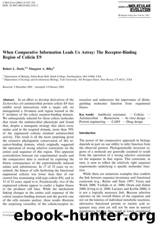 When Comparative Information Leads Us Astray: The Receptor-Binding Region of Colicin E9 by Dorit R.L. et al