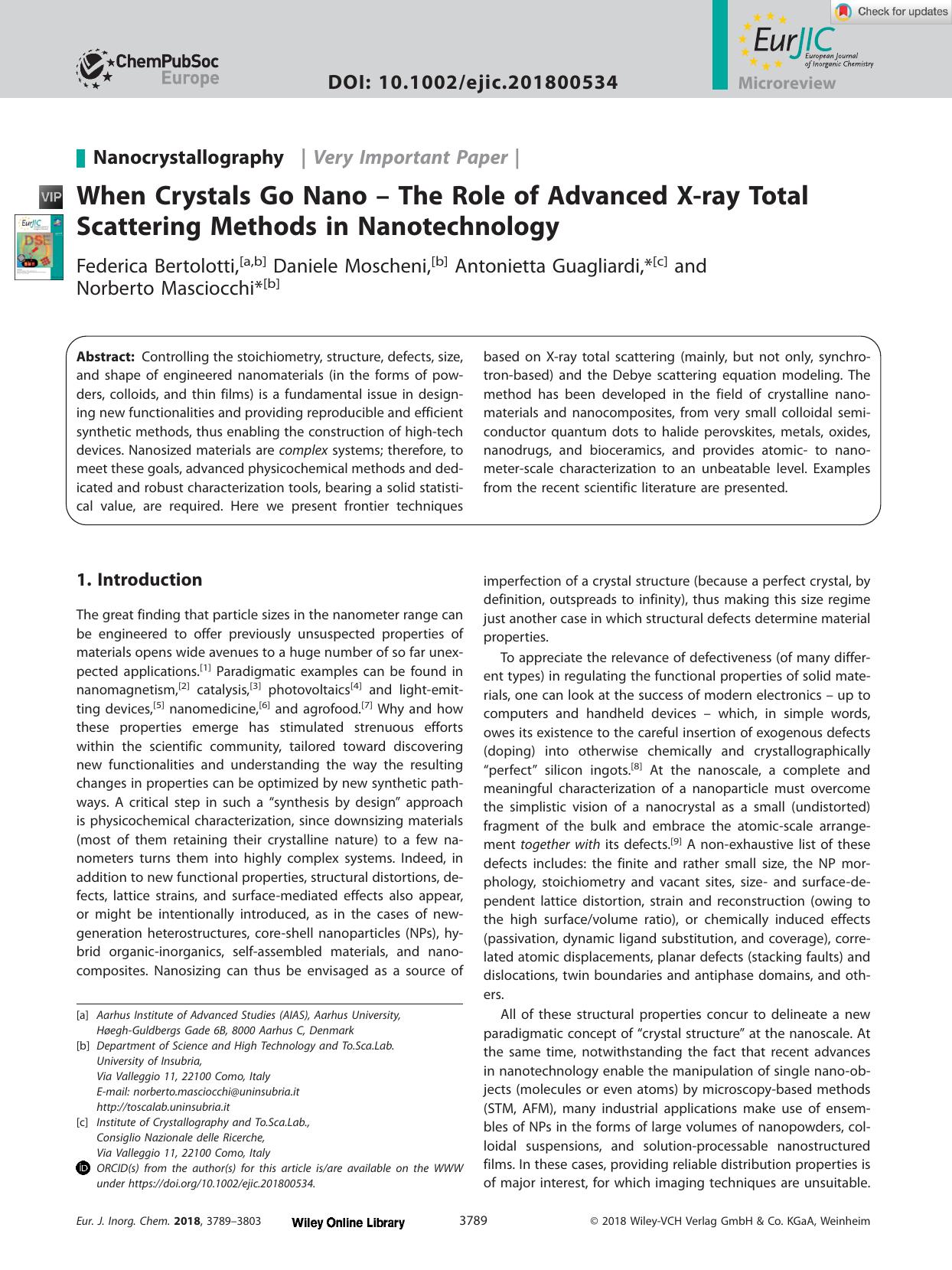 When Crystals Go Nano â The Role of Advanced Xâray Total Scattering Methods in Nanotechnology by Unknown