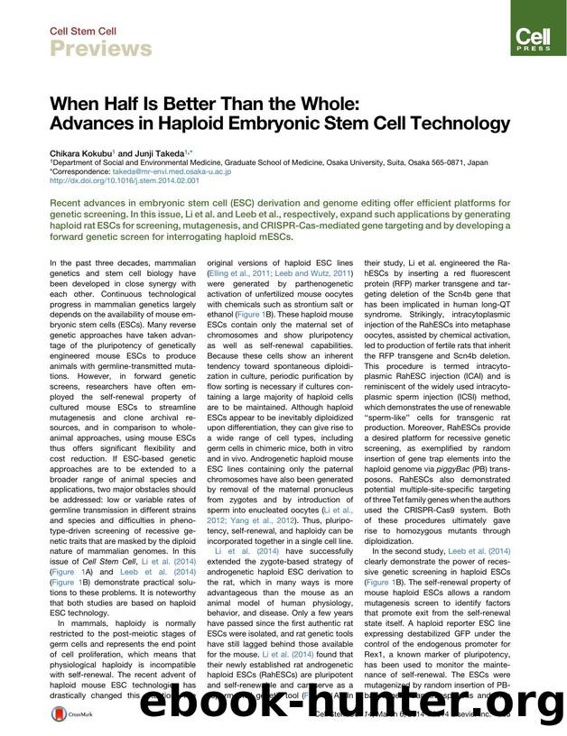 When Half Is Better Than the Whole: Advances in Haploid Embryonic Stem Cell Technology by Chikara Kokubu & Junji Takeda