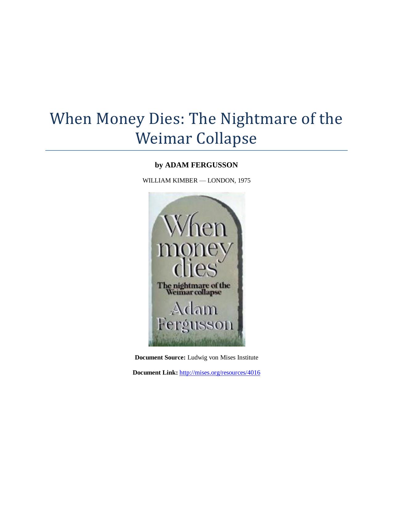 When Money Dies by Bob Wolf