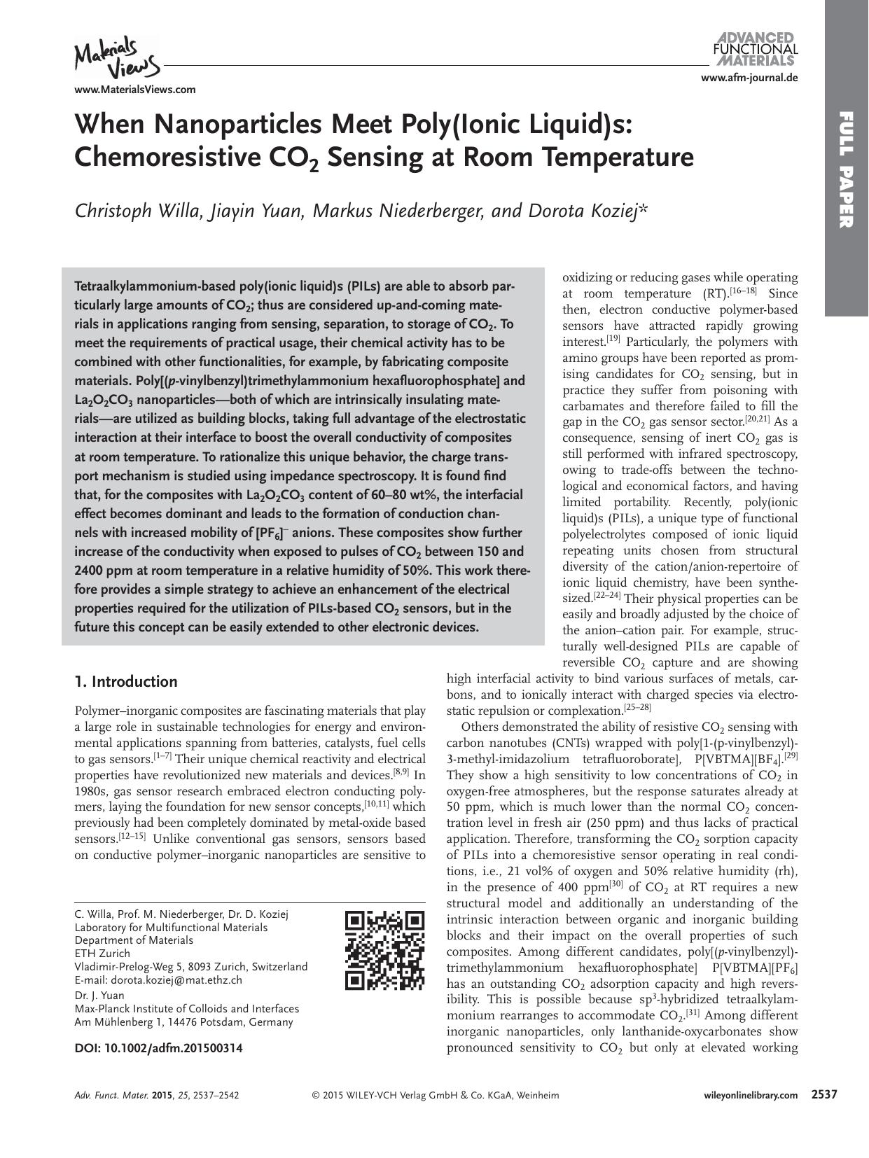 When Nanoparticles Meet Poly(Ionic Liquid)s: Chemoresistive CO<sub>2<sub> Sensing at Room Temperature by Unknown