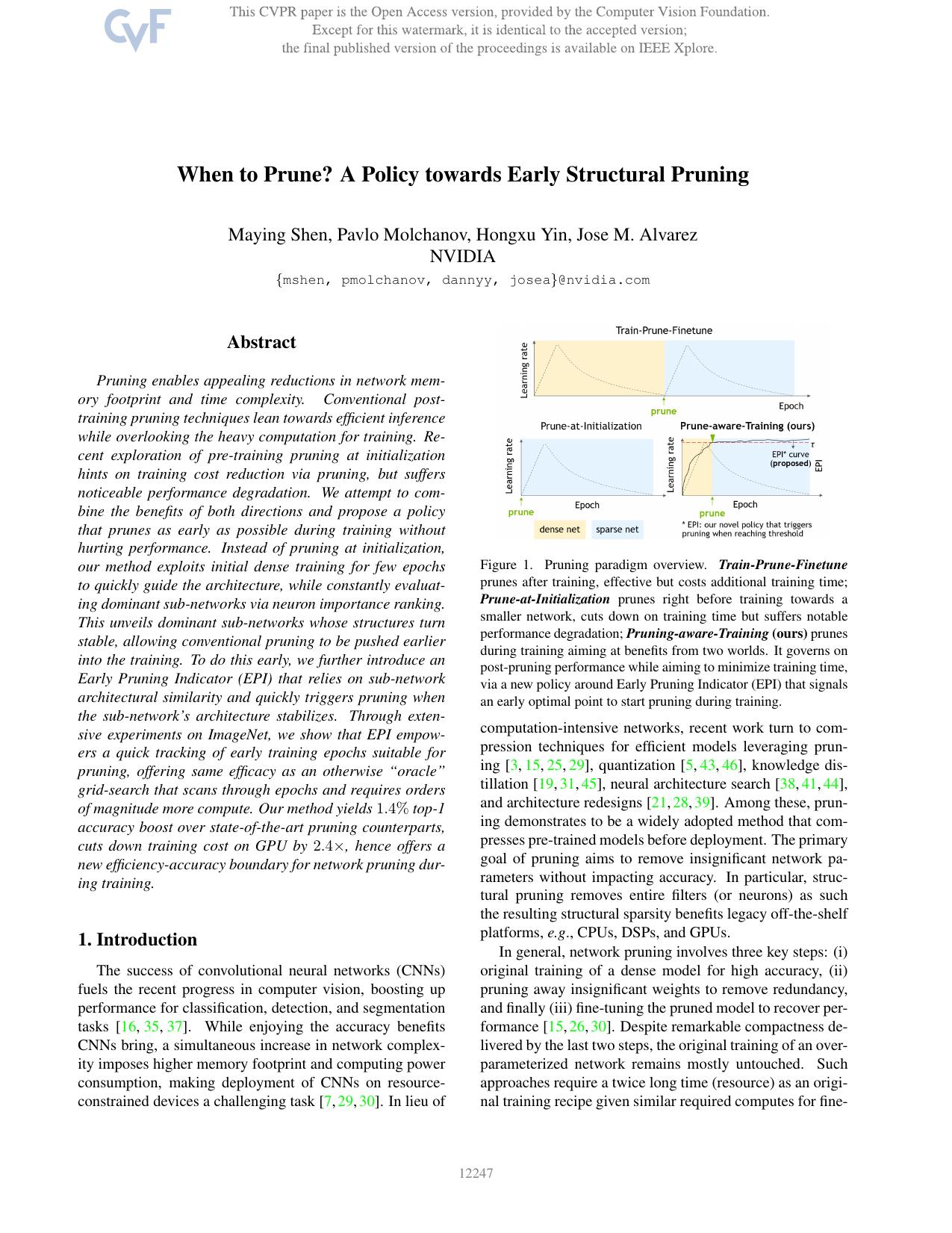 When To Prune? A Policy Towards Early Structural Pruning by Maying Shen & Pavlo Molchanov & Hongxu Yin & Jose M. Alvarez