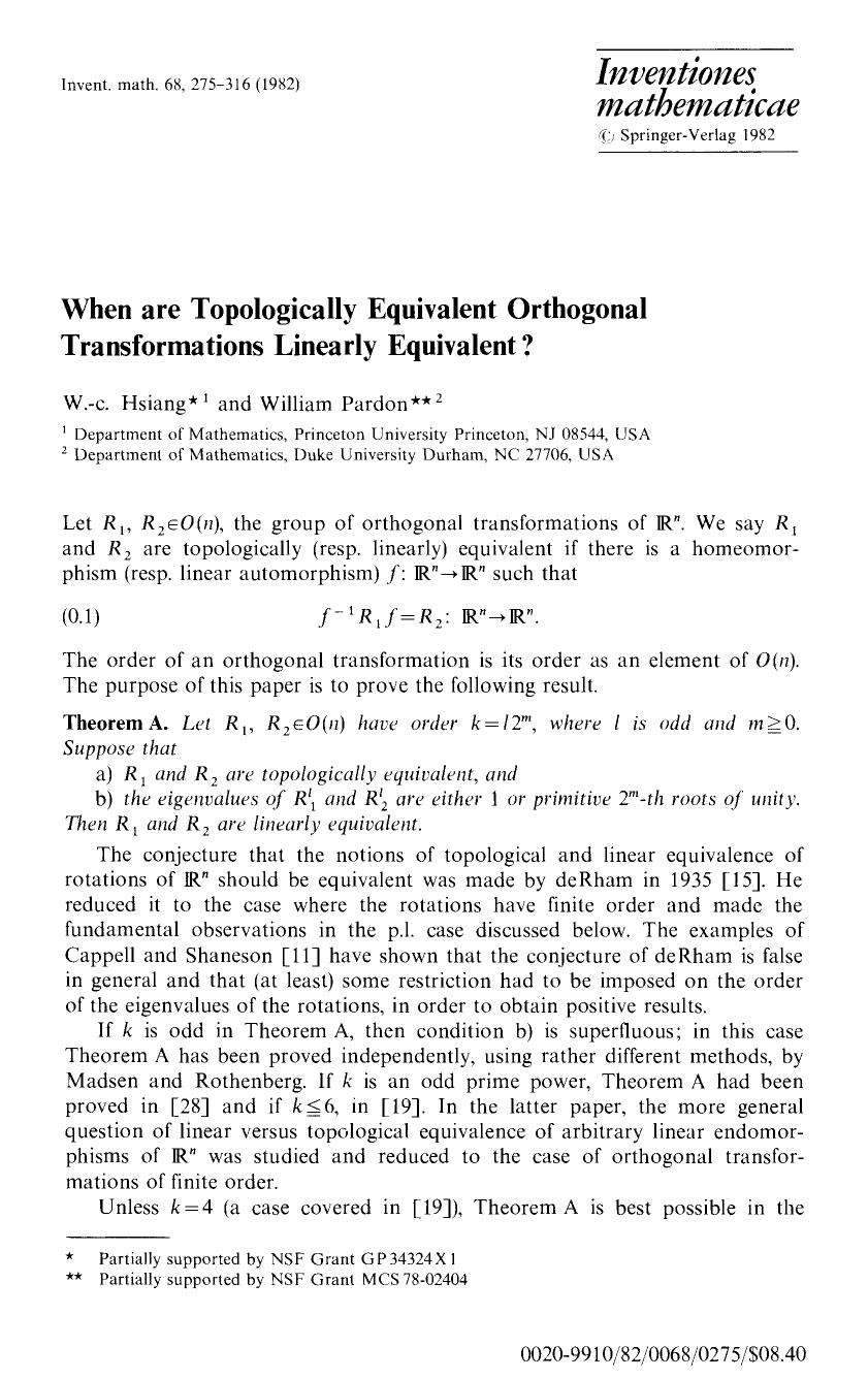 When are topologically equivalent orthogonal transformations linearly equivalent? by Unknown