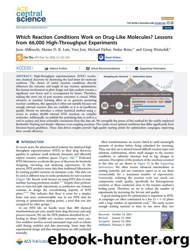 Which Reaction Conditions Work on Drug-Like Molecules? Lessons from 66,000 High-Throughput Experiments by unknow