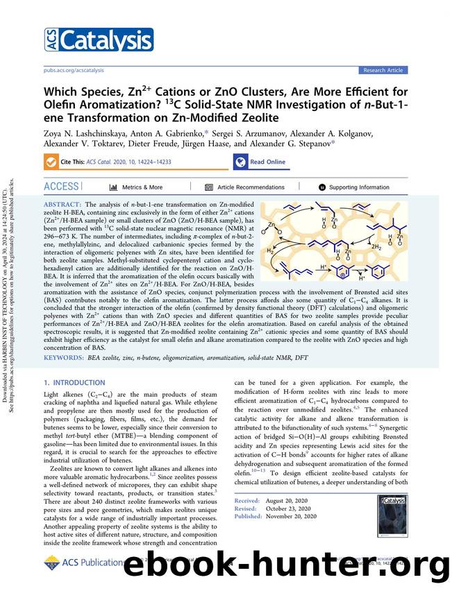 Which Species, Zn2+ Cations or ZnO Clusters, Are More Efficient for Olefin Aromatization? 13C Solid-State NMR Investigation of n-But-1-ene Transformation on Zn-Modified Zeolite by unknow