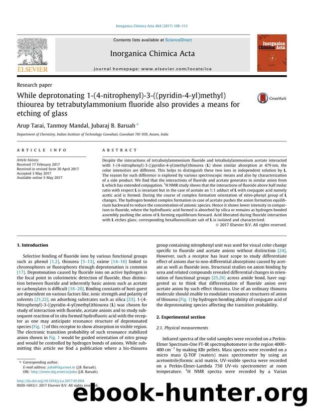 While deprotonating 1-(4-nitrophenyl)-3-((pyridin-4-yl)methyl)thiourea by tetrabutylammonium fluoride also provides a means for etching of glass by Arup Tarai & Tanmoy Mandal & Jubaraj B. Baruah