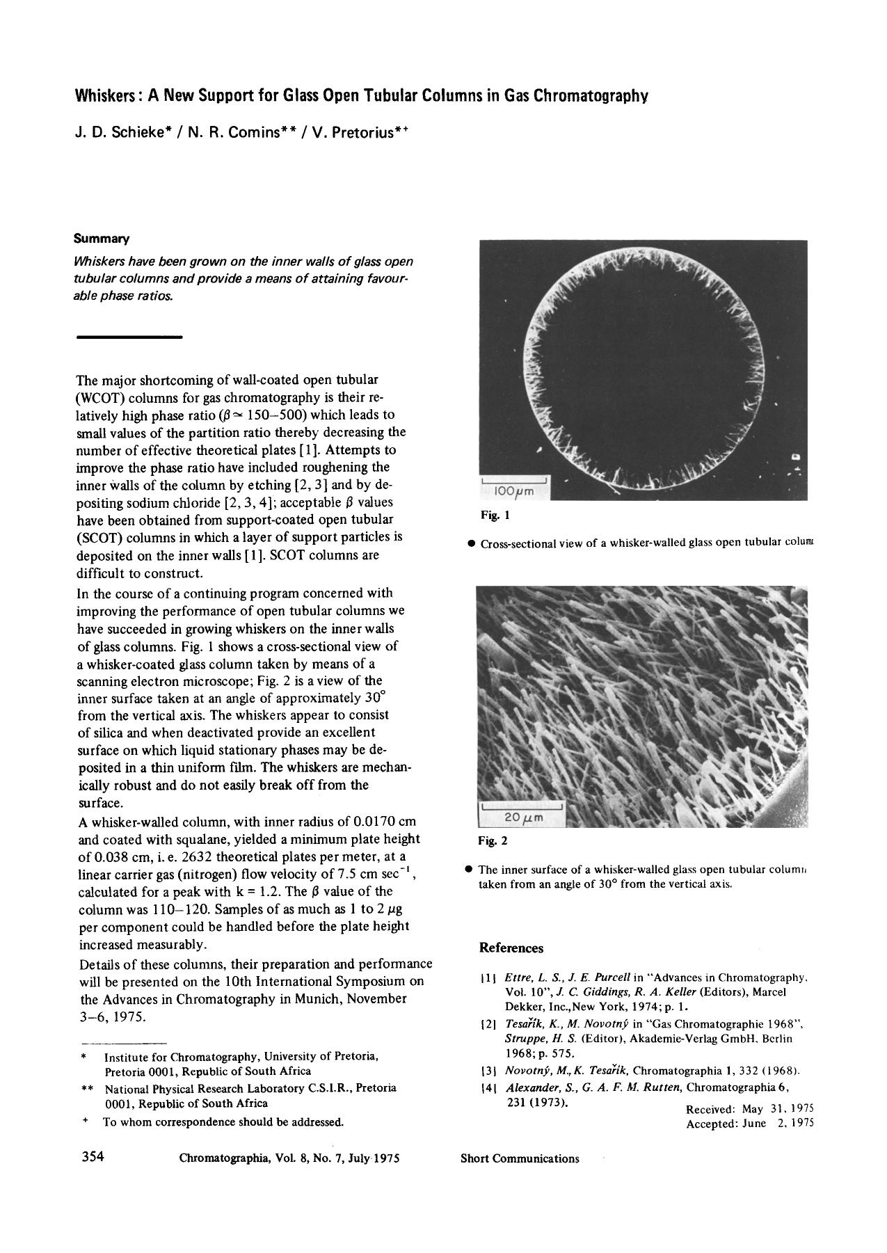 Whiskers: A new support for glass open tubular columns in gas chromatography by Unknown