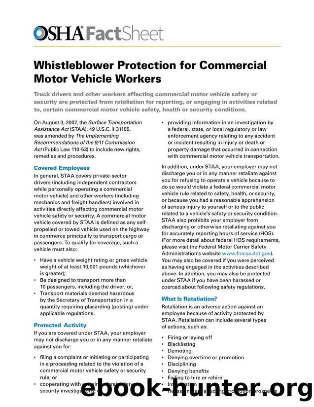 Whistleblower Protection for Commercial Motor Vehicle Workers by OSHA