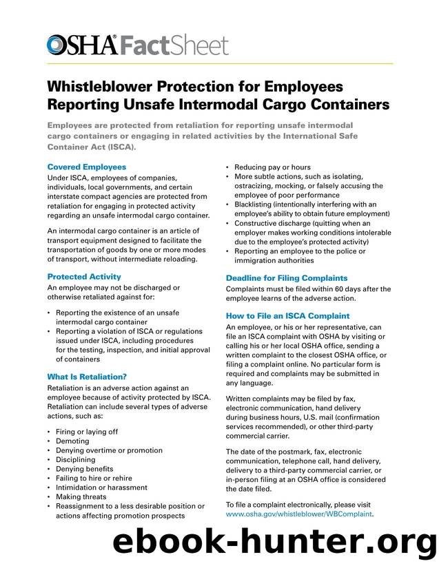Whistleblower Protection for Employees Reporting Unsafe Intermodal Cargo Containers by OSHA