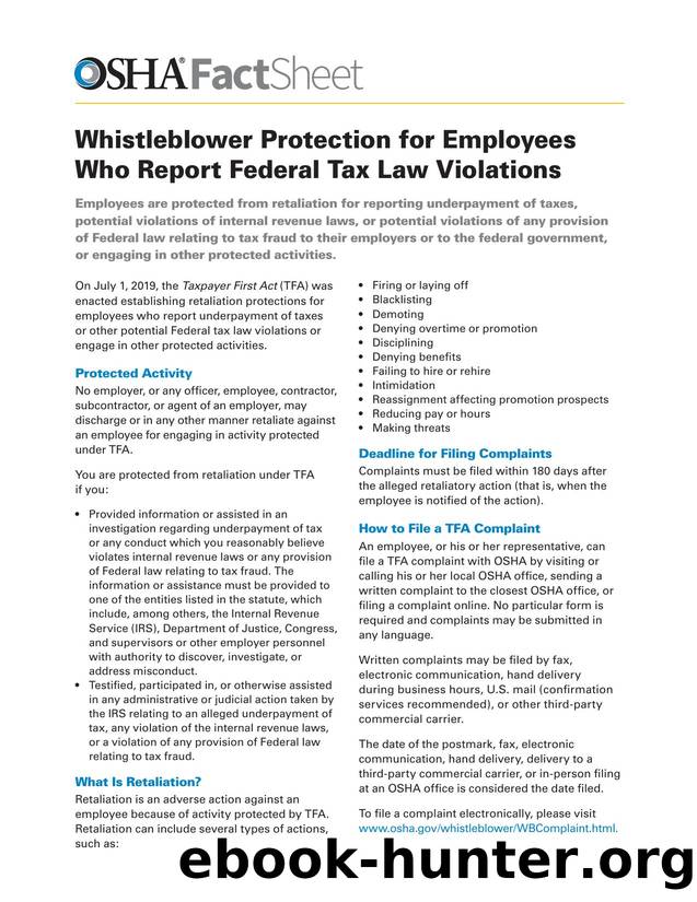 Whistleblower Protection for Employees Who Report Federal Tax Law Violations by OSHA