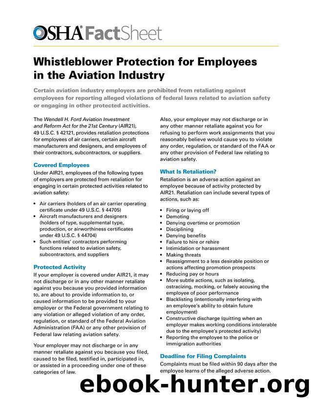 Whistleblower Protection for Employees in the Aviation Industry by OSHA