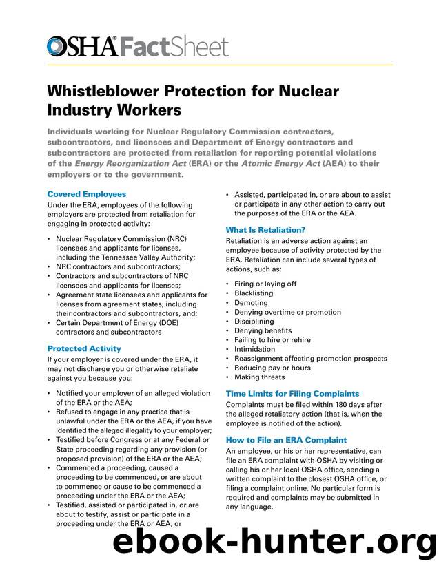 Whistleblower Protection for Nuclear Industry Workers by OSHA