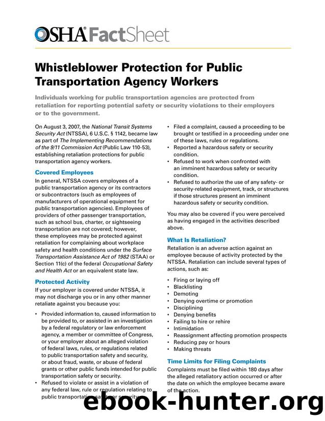 Whistleblower Protection for Public Transportation Agency Workers by OSHA
