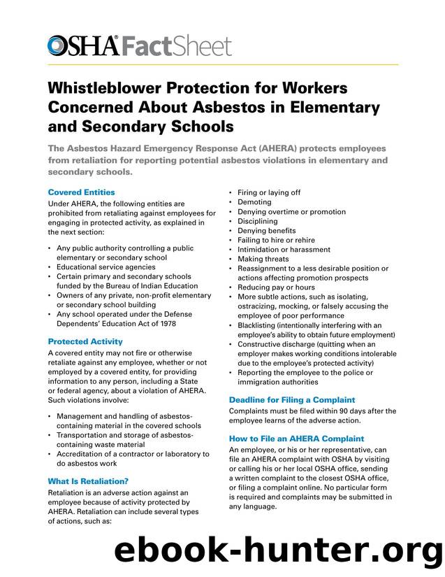 Whistleblower Protection for Workers Concerned About Asbestos in Elementary and Secondary Schools by OSHA