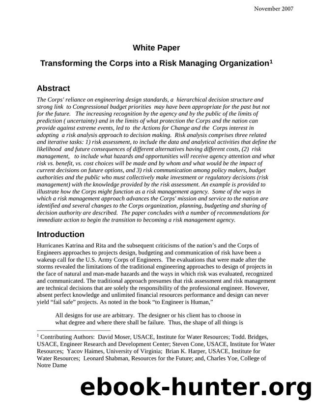 White Paper by U.S. Army Engineer Institute for Water Resources David Moser et al