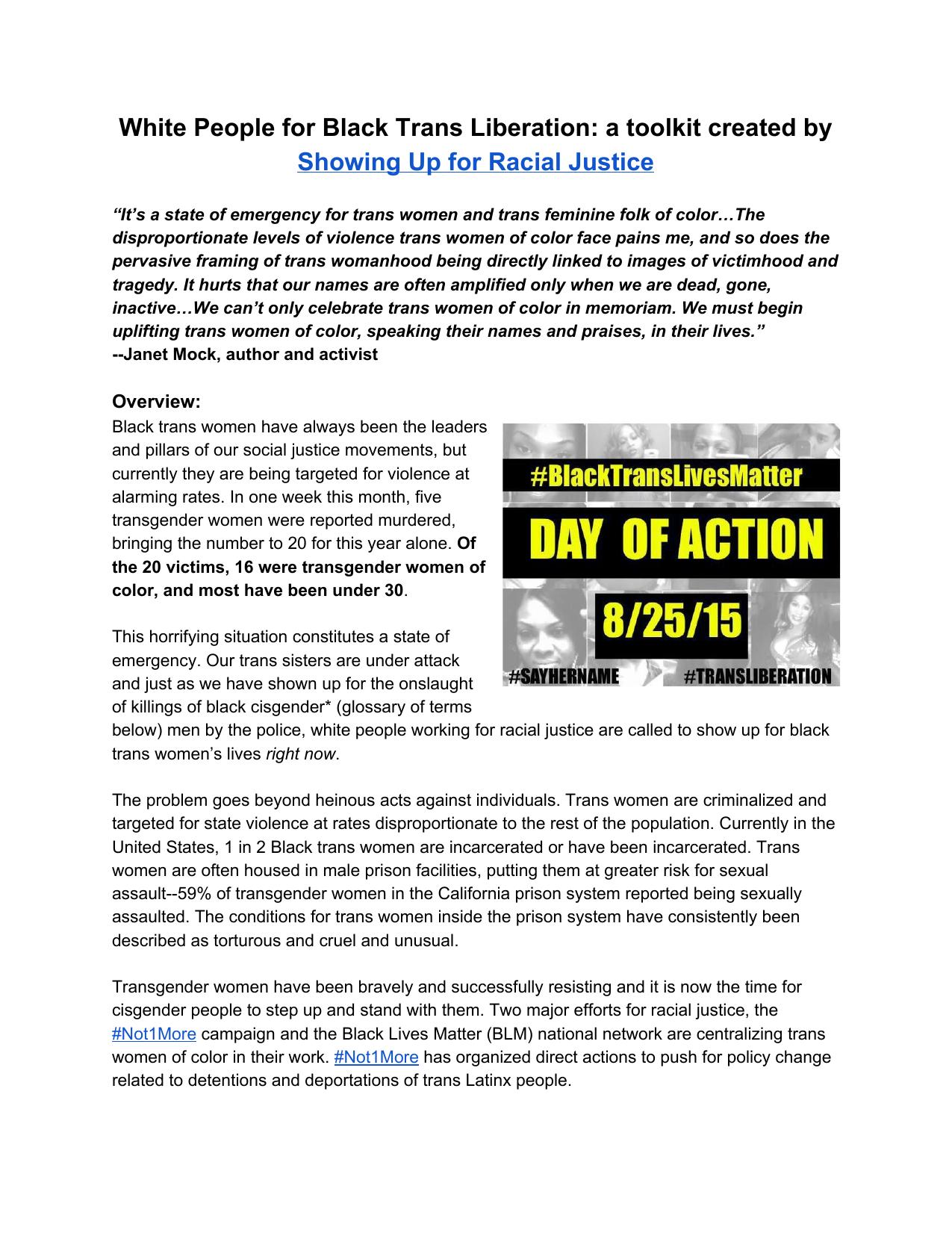 White People for Black Trans Liberation by Showing Up for Racial Justice