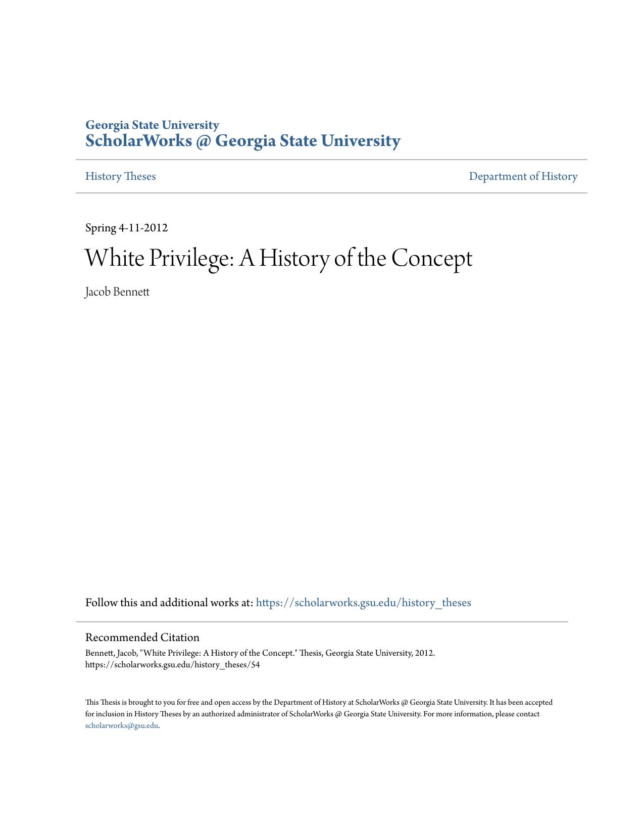 White Privilege: A History of the Concept by Jacob Bennett