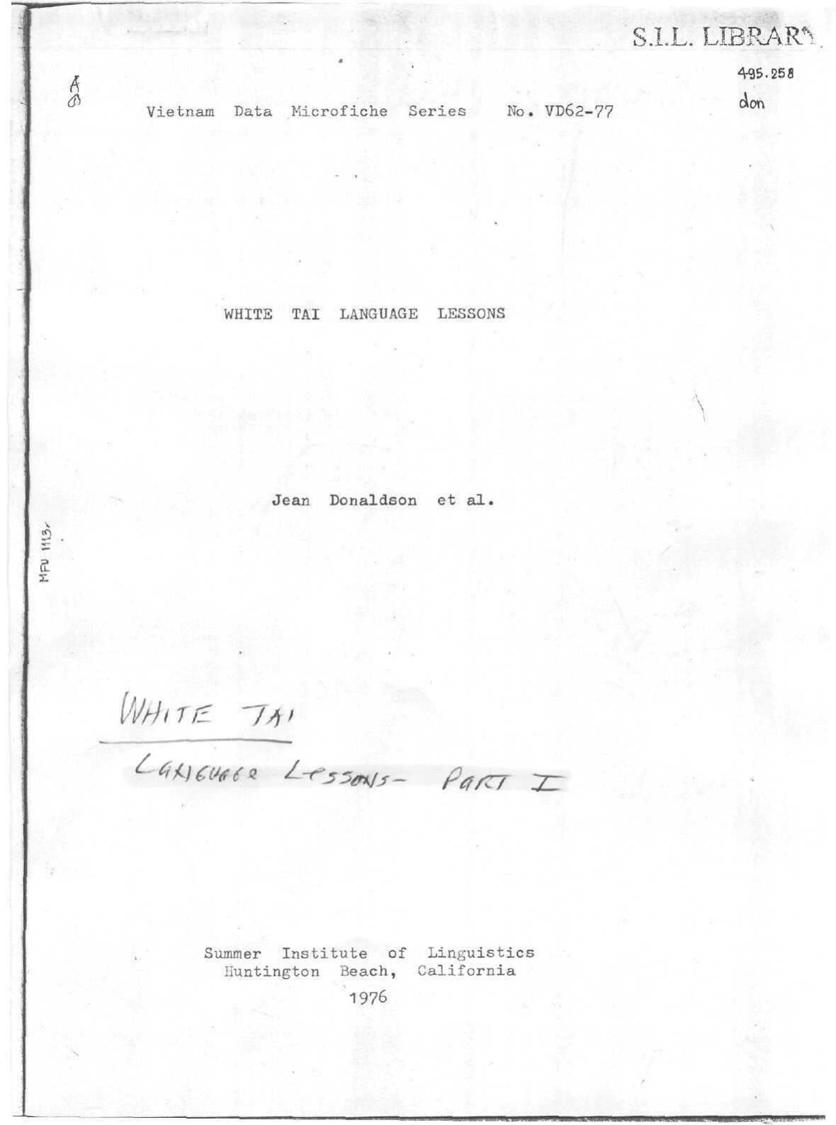 White Tai language lessons by Jean Donaldson